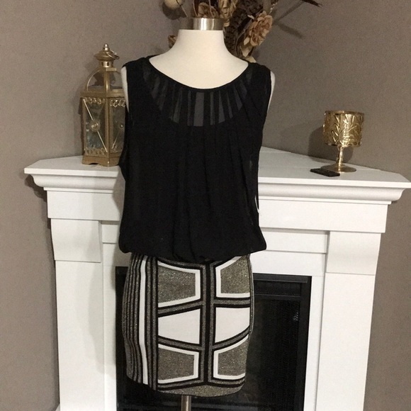 XOXO Dresses & Skirts - XOXO Black/White/Gold Metallic Party Dress